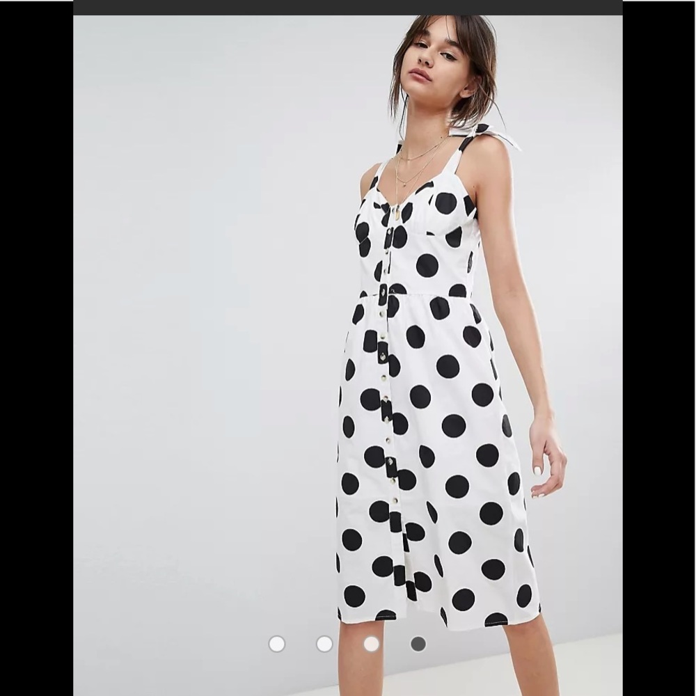 Polka dot bustier midi dress black white spot bows
